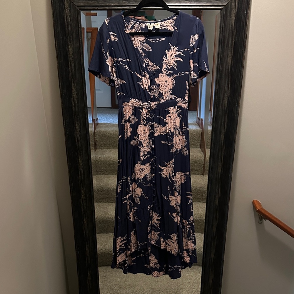 Roxy Navy and Pink Floral Midi Dress